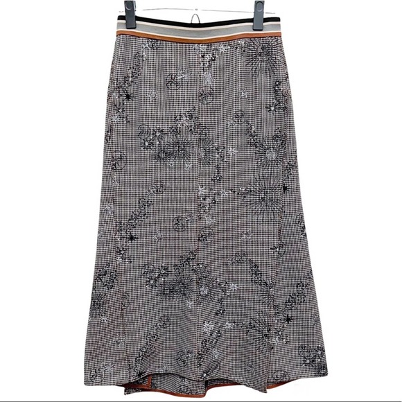 Obzee Japanese Brand Gingham Embroidered Celestial Stars Moons Midi Skirt Small - Picture 1 of 11